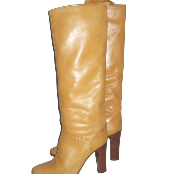 SOLD VTG Beltrami Made In Italy Beige Knee High Leather Boots - Picture 4 of 7